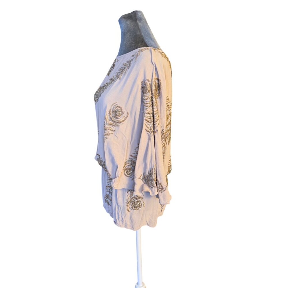 Boyod Beige Sequin Embellished 3/4 Sleeve Mini Dress Womens Size S - Picture 3 of 6
